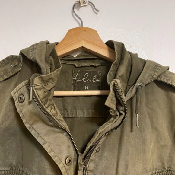Talula Olive Green Faux Leather Sleeve Women's Utility Jacket Size M - Picture 5 of 11